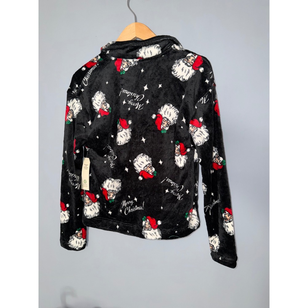 No Boundaries Mens Santa Claus Merry Christmas Plush Fleece Quarter Zip Black M - Picture 3 of 6